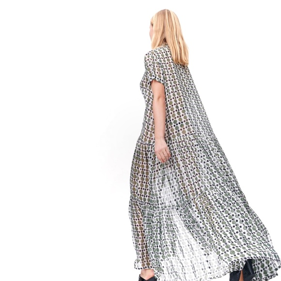 Munthe Evelyn Khaki Polka Dot Print Silk-Chiffon Shirt Maxi Dress Size 34 - Picture 6 of 13